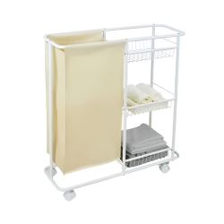 STARNIGHT - Bathroom Cart With Storage And Hamper In White