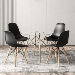 AYKAH Eiffel Glass Dining Table for 2/4, Tempered Glass Top With Wood Legs for Dining Room, Kitchen