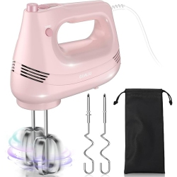 GUALIU 18X7X14.5 Cm Electric Hand Mixer With Stainless Steel Whisk - In Pink