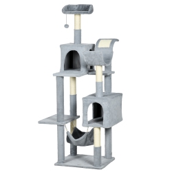 PAWHUT Tall Cat Tree for Indoor Cats, 70" Multi-Level Cat Tower With Hammock, Cat Bed, Cat Condo With Sisal Scratching Posts, Bluish In Grey