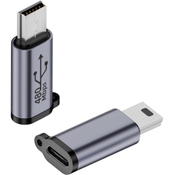 DOLAER Q 480Mbps Mini USB Male to USB C Female Adaptor 18W Mini USB Plug to USB C Jack Data Connector, Al Alloy/hanging Hole, for Digital Cameras