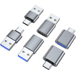 DOLAER USB C Adapter (6 Pack), USB A Male to USB C Male, USB 3.0 Male to USB C Female, USB Type-C Male to USB 3.0 Female Converter Connector (Grey)