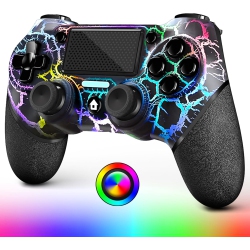 DOLAER A Light-Up Wireless Controller for Ps4, Black Crack Custom Design \w RGB Light, 1000Mah Battery, 3.5MM Audio Jack And Turbo Function, Compatible