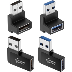 DOLAER J 90 Degree USB 3.0 Adapter (4 Pack), Vertical Up And Down Angle, Horizontal Left And Right Angle USB Male to Female Extender Connector