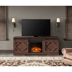 WAMPAT Fireplace Tv Stand Farmhouse Sliding Barn Door Entertainment Center for Tvs Up to 75 Inches, Rustic In Brown