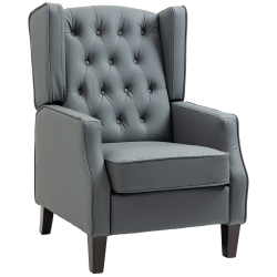 HOMCOM Faux Leather Accent Chair, Upholstered Wingback Armchair, Modern Button Tufted Living Room Chair With Thick Padding In Grey