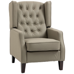 HOMCOM Faux Leather Accent Chair, Upholstered Wingback Armchair, Modern Button Tufted Living Room Chair With Thick Padding, Khaki