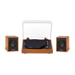 ELECTROHOME Montrose Vinyl Record Player With Huntley, Powered Bluetooth Bookshelf Speakers for Warm Natural Sound, Teak