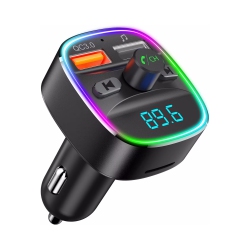 NIERBO Bluetooth Fm Transmitter for Car, Upgraded Qc3.0 & 5V/1A Dual USB Charger Bluetooth Car Adapter Wireless Radio, 7-Color Led Backlit Light