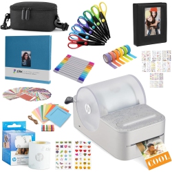 HP Sprocket Panorama Portable Color Label Printer & Photo Printer Craft Bundle W/case, Zink Roll & More