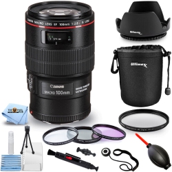 CANON Ef 100MM F/2.8L Macro Is Usm Lens + Filter Kit + Lens Pouch Bundle