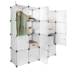 SORTWISE 16 Cube Plastic Portable Organizer Closet Organizer, Bedroom Armoire Wardrobe With Hanging Rod Bookcase And Storage Cabinet