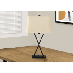 MONARCH SPECIALTIES I 9638 - Lighting, 25"h, Table Lamp, USB Port Included Metal, Beige Shade, Transitional In Black