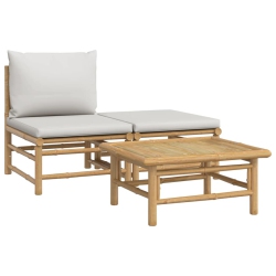 VIDAXL 3 Piece Garden Lounge Set With Light Cushions Bamboo In Grey