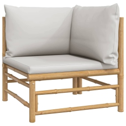 VIDAXL Garden Corner Sofa With Light Cushions Bamboo In Grey