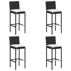 VIDAXL Garden Bar Stools With Cushions 4 PCs Poly Rattan In Black