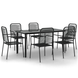 VIDAXL 7 Piece Garden Dining Set Cotton Rope And Steel In Black