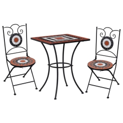 VIDAXL 3 Piece Mosaic Bistro Set Ceramic Tile Terracotta And In White