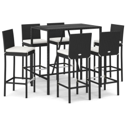 VIDAXL 7 Piece Garden Bar Set With Cushions Poly Rattan In Black