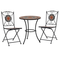 VIDAXL 3 Piece Mosaic Bistro Set Ceramic Tile Orange/grey