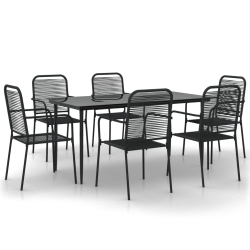 VIDAXL 7 Piece Garden Dining Set Cotton Rope And Steel In Black