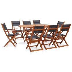VIDAXL 9 Piece Outdoor Dining Set Solid Eucalyptus Wood And Textilene