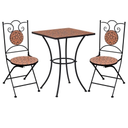 VIDAXL 3 Piece Mosaic Bistro Set Ceramic Tile Terracotta