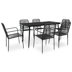 VIDAXL 7 Piece Garden Dining Set Cotton Rope And Steel In Black
