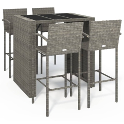 VIDAXL 5 Piece Garden Bar Set Poly Rattan In Grey