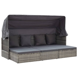 VIDAXL Garden Lounge Bed With Roof Mixed Poly Rattan In Grey