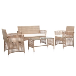 VIDAXL 4 Piece Garden Lounge Set With Cushion Poly Rattan In Beige