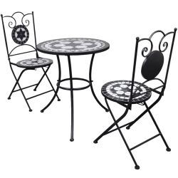 VIDAXL 3 Piece Bistro Set Ceramic Tile Black And In White