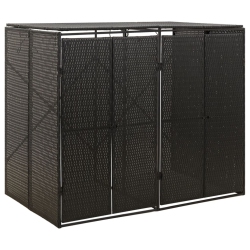 VIDAXL Double Wheelie Bin Shed 140X80X117 Cm Poly Rattan In Black