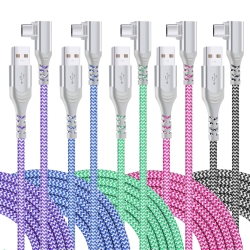GENERIC USB C Cable 90 Degree Right Angle 5-Pack 10Ft Braided USB A to USB C Fast Charging Type C Charger Compatible