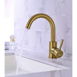 MAX FAUCETS Bathroom Faucet Side Handle Swivel Spout Brushed Finish In Gold