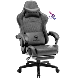 GTRACING Gtplayer Pro Gaming Chair With Footrest, Dual Bluetooth 5.1 Speakers Pvc Leather Recliner In Gray
