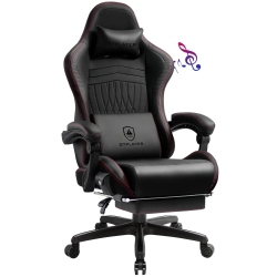 GTRACING Gtplayer Pro Gaming Chair With Footrest, Dual Bluetooth 5.1 Speakers Pvc Leather Recliner In Red