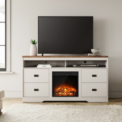 WAMPAT Fireplace Dual Use Tv Stand for Tvs Up to 65 Inch, Entertainment Center With Drawers And Adjustable Shelf for Living Room, Antique In White