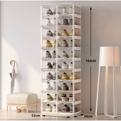 ANTBOX Shoe Box 10 Layers 20 Girds (20 Pairs) Transparent, Portable Shoe Organizers Storage Boxes With Magnetic Door, Easy Assembly