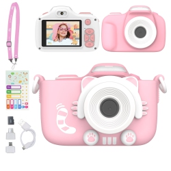 MYFIRST Camera 3 (Pink) Kids Digital Camera, Video Camera for Toddlers, 16Mp 1080HD Video, Microsd Card, Selfie & Macro Lens, Neck Lanyard Gift For