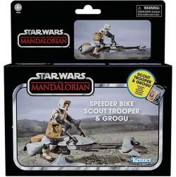 STAR WARS The Vintage Collection 3.75 Inch Scale Vehicle Figure Deluxe - Speeder Bike With Scout Trooper & Grogu