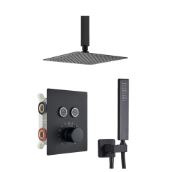 MAX FAUCETS Ceiling Thermostatic Shower System Two Functions With Valve Matte Finish In Black