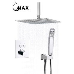 MAX FAUCETS Ceiling Thermostatic Square Shower System Two Functions With Valve Chrome Finish