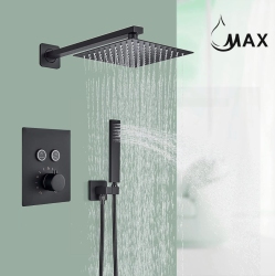 MAX FAUCETS Thermostatic Square Shower System Two Functions With Valve Matte Finish In Black
