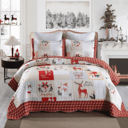 MARCIELO Christmas Quilt Bedspread Set Queen Size - Holiday Bedding Gift for Kids Adults, 1 Quilt 2 Pillow Shams