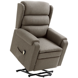 HOMCOM Power Lift Chair for Elderly, Linen Fabric Wingback Recliner Chair With Footrest And Pockets for Living Room In Brown