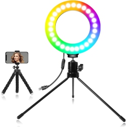 DOLAER E Ring Light, Video Conference Lighting, 6" RGB Selfie Ring Light On Desktop, Mini Led Dimmable Ring Light \w Cell Phone Holder Desktop Led