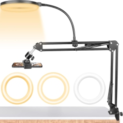 DOLAER Overhead Phone Mount \w Ring Light, C Overhead Tripod Phone Holder Mount for Video Recording, Flexible Articulating Arm Overhead Phone Stand