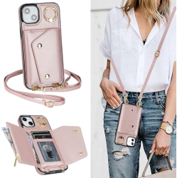 GENERIC Iphone 14 Crossbody Case Lanyard Case With Card Holder, Iphone 14 Case Wallet for Women With Strap Lanyard Ring