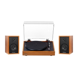 ELECTROHOME Montrose Vinyl Record Player With Berkeley Powered Bluetooth Bookshelf Speakers for Warm Natural Sound, Teak